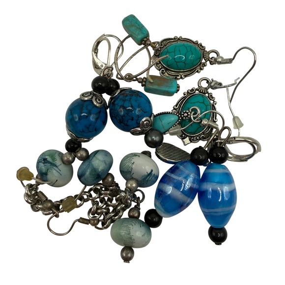 Unbranded Jewelry - Boho Coastal Silver Tone Beaded Earrings Lot‎ of 6 — Turquoise Blue Dangle